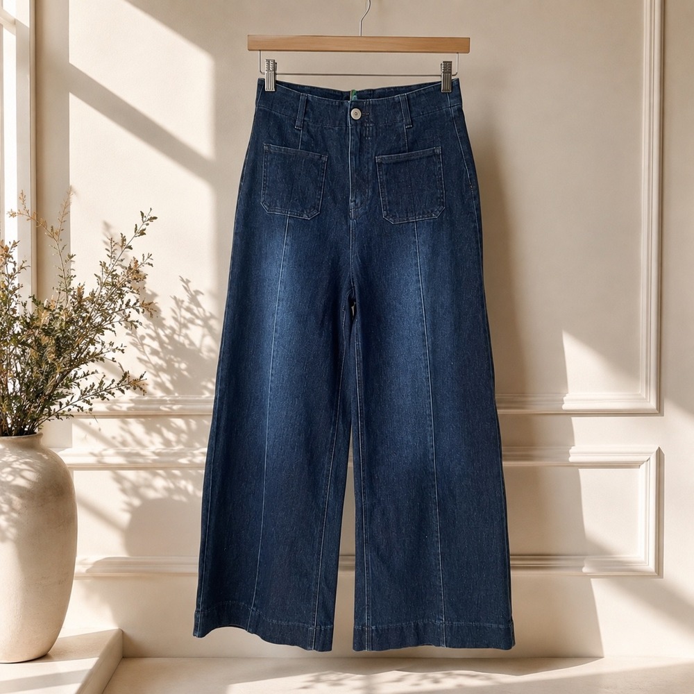 Halara High Rise Wide Leg Jeans Size S Dark Wash Patch Pocket Trouser Denim